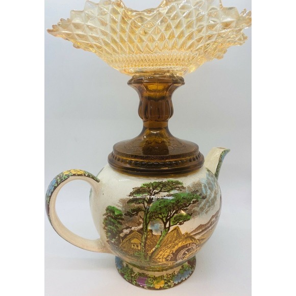 Antique Sadler "The Old Mill" Teapot Federal Glass Candy Dish Made in England - Picture 6 of 11